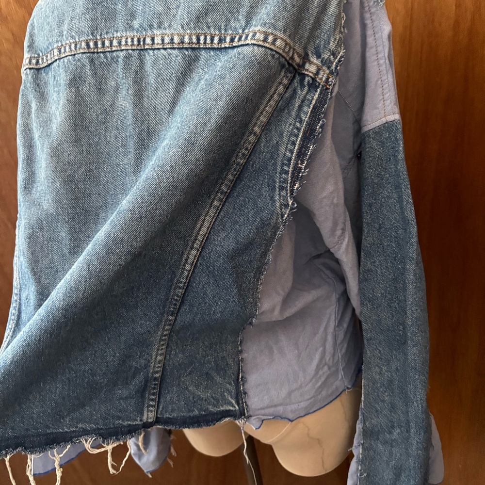 SOLD Levis sz L Remake DIY Denim Blue Button Down Shirt Long Sleeve Reconstructe - Picture 6 of 16